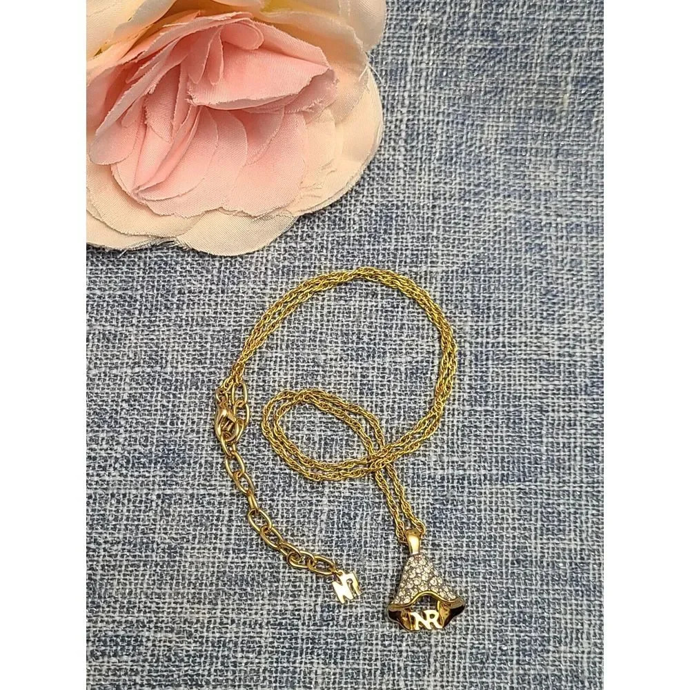 Nina Ricci Vintage Gold Plated Dress Necklace With Approx 25‎ Rhinestones